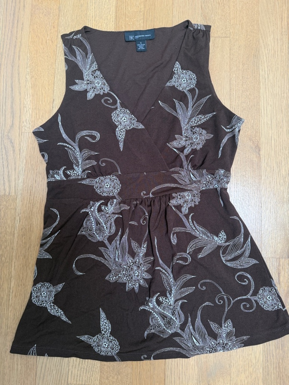 INC International Concepts Brown Floral Surplice Sleeveless Top